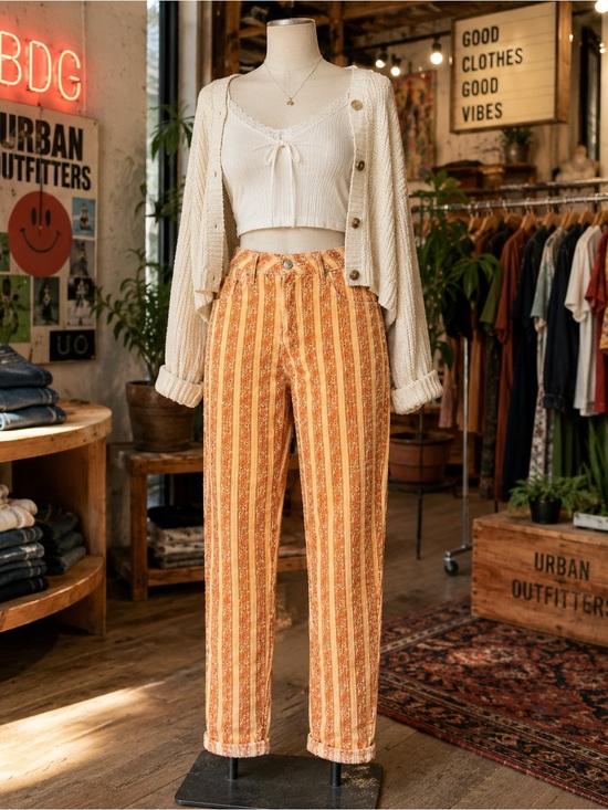 BDG Pants - BDG Urban Outfitters Mom High Rise Floral Stripe Corduroy Pants Size 25